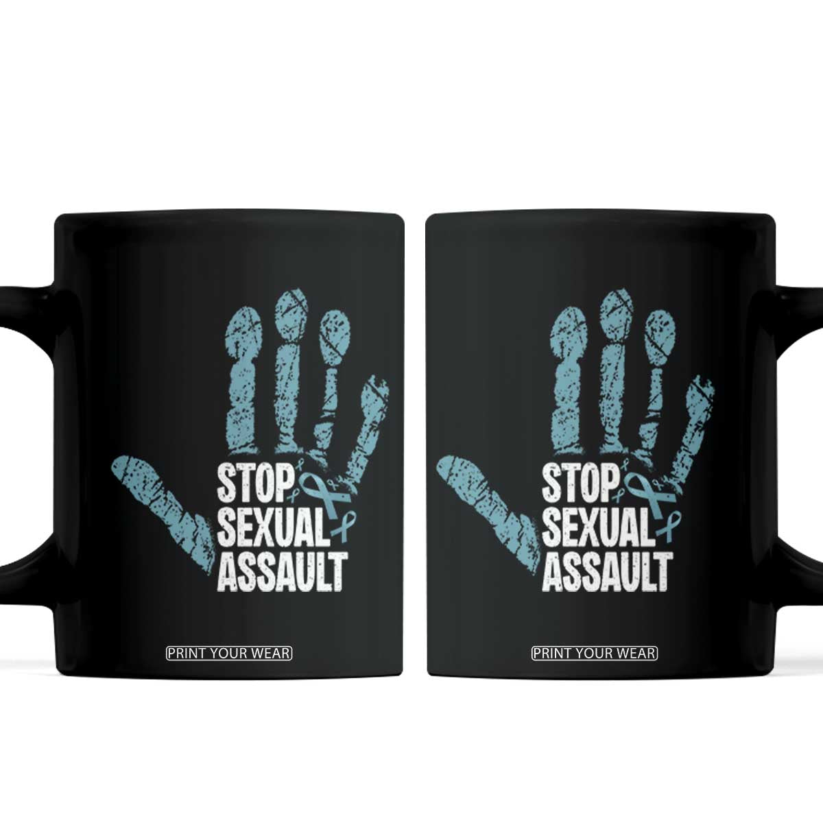 Stop Sexual Assault Coffee Mug Teal Ribbon Hand TS14 Black Print Your Wear