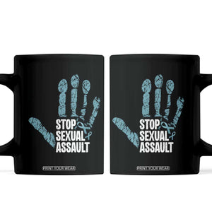 Stop Sexual Assault Coffee Mug Teal Ribbon Hand TS14 Black Print Your Wear