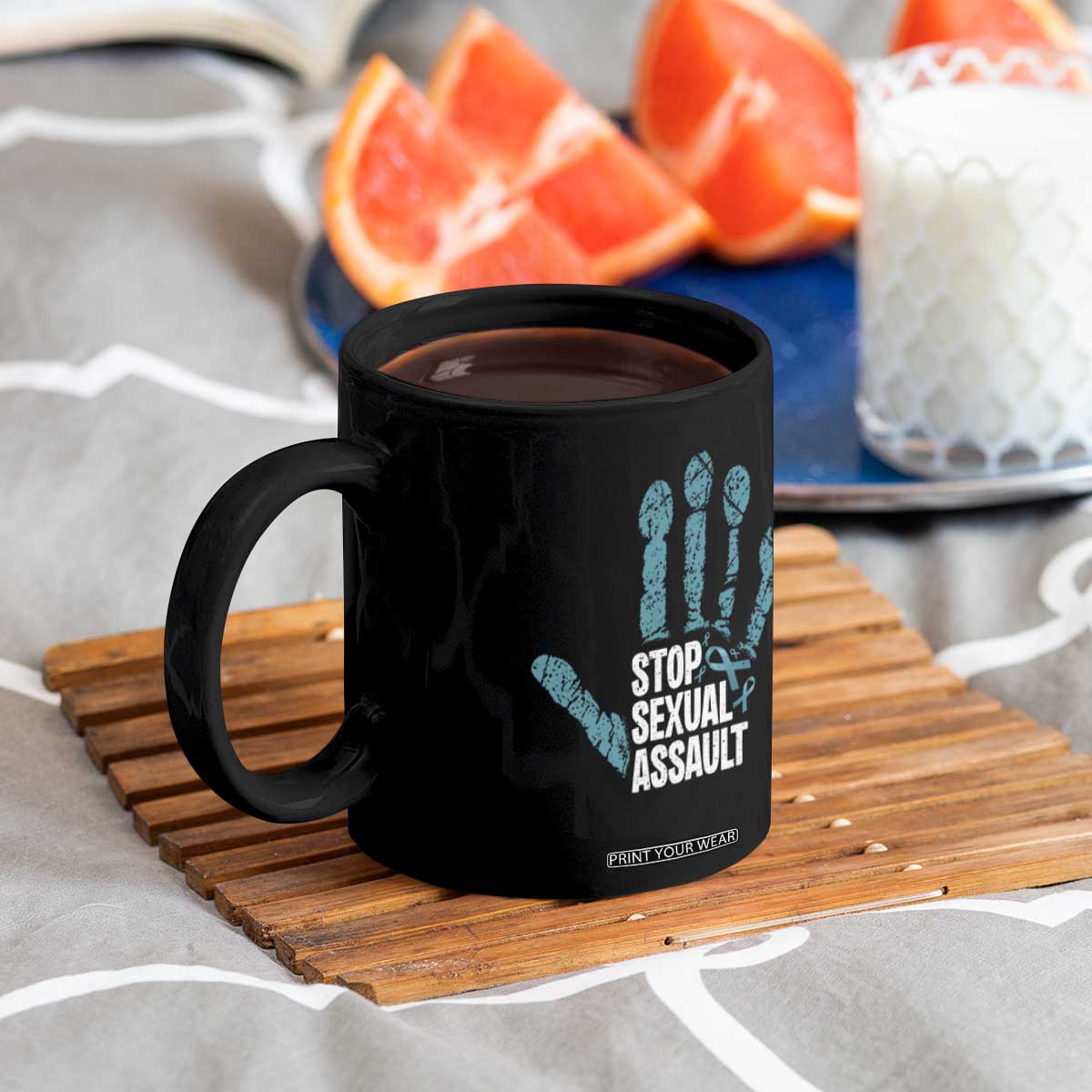 Stop Sexual Assault Coffee Mug Teal Ribbon Hand TS14 Print Your Wear