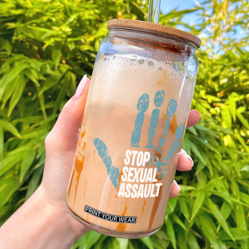 Stop Sexual Assault Glass Can Teal Ribbon Hand TS14 Black Print Your Wear