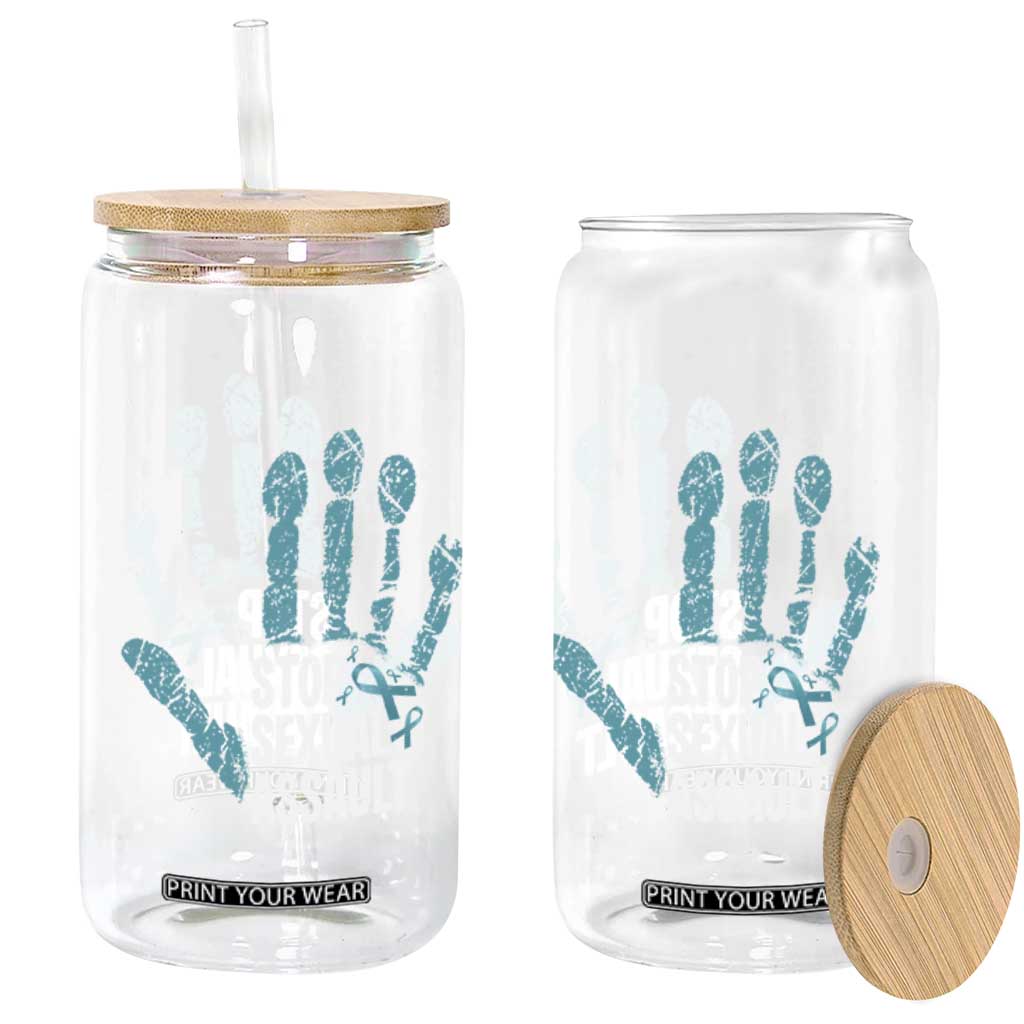 Stop Sexual Assault Glass Can Teal Ribbon Hand TS14 Print Your Wear