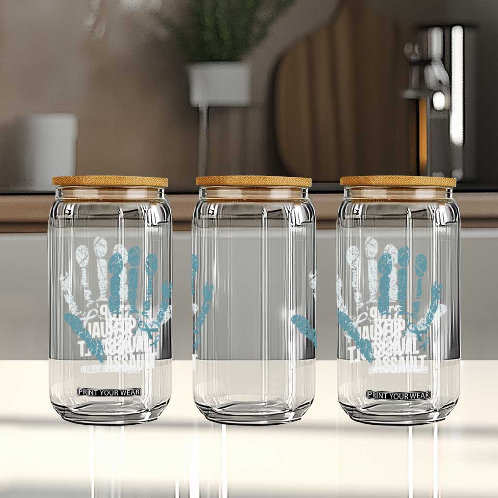 Stop Sexual Assault Glass Can Teal Ribbon Hand TS14 Print Your Wear