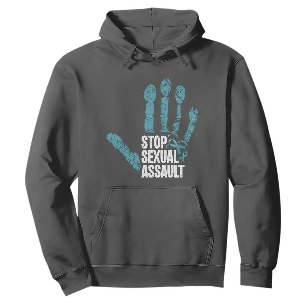 Stop Sexual Assault Hoodie Teal Ribbon Hand TS14 Dark Heather Print Your Wear