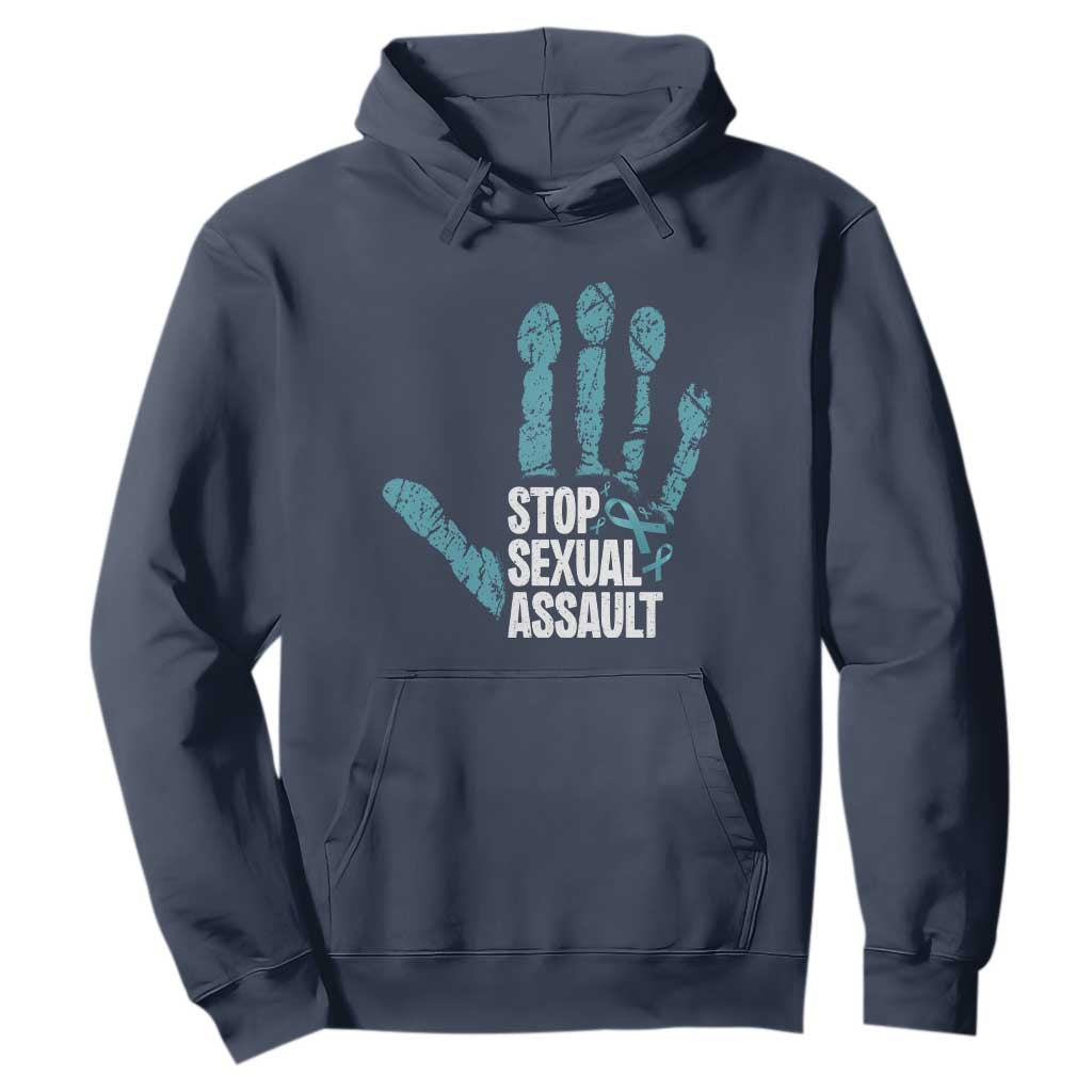Stop Sexual Assault Hoodie Teal Ribbon Hand TS14 Navy Print Your Wear