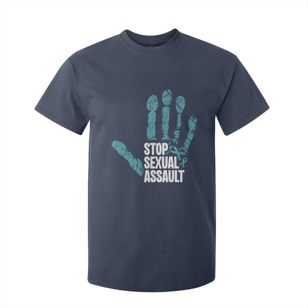 Stop Sexual Assault T Shirt For Kid Teal Ribbon Hand TS14 Navy Print Your Wear