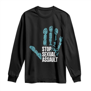 Stop Sexual Assault Long Sleeve Shirt Teal Ribbon Hand TS14 Black Print Your Wear