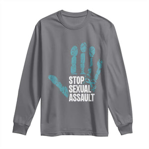 Stop Sexual Assault Long Sleeve Shirt Teal Ribbon Hand TS14 Charcoal Print Your Wear
