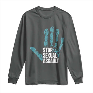 Stop Sexual Assault Long Sleeve Shirt Teal Ribbon Hand TS14 Dark Heather Print Your Wear