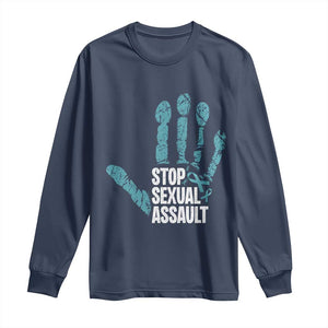 Stop Sexual Assault Long Sleeve Shirt Teal Ribbon Hand TS14 Navy Print Your Wear
