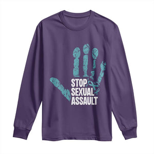 Stop Sexual Assault Long Sleeve Shirt Teal Ribbon Hand TS14 Purple Print Your Wear