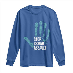 Stop Sexual Assault Long Sleeve Shirt Teal Ribbon Hand TS14 Royal Blue Print Your Wear