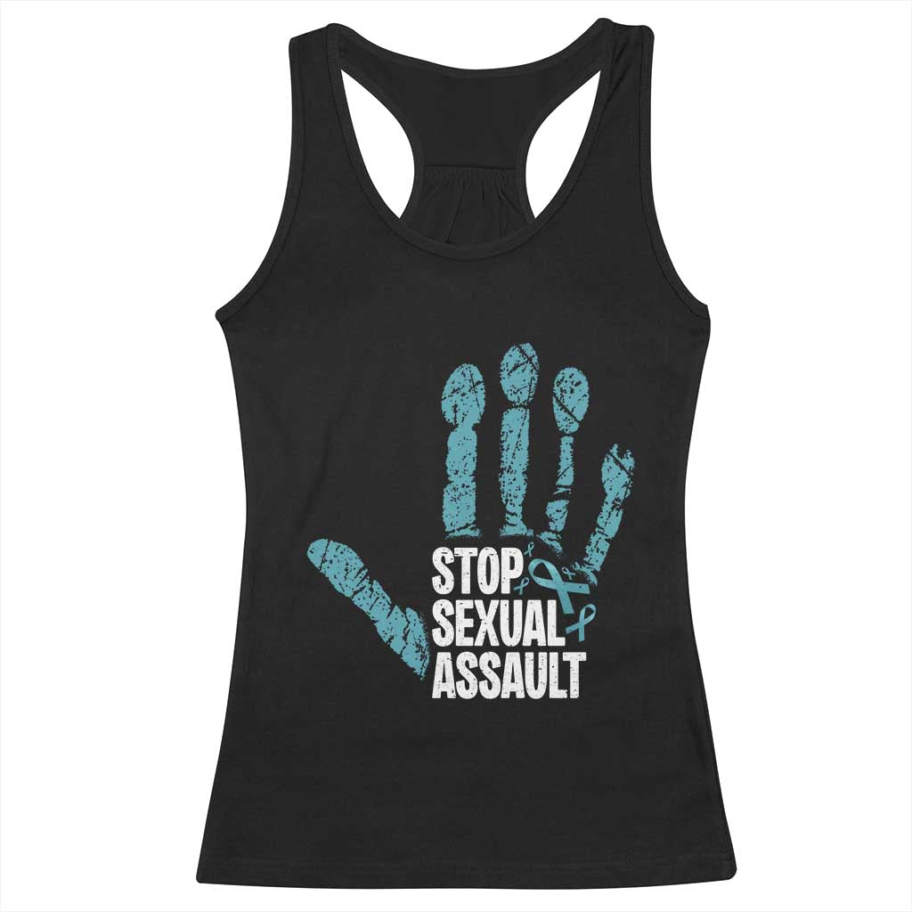 Stop Sexual Assault Racerback Tank Top Teal Ribbon Hand TS14 Black Print Your Wear