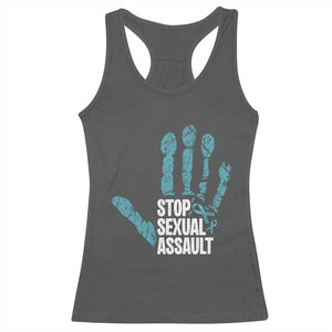 Stop Sexual Assault Racerback Tank Top Teal Ribbon Hand TS14 Dark Heather Print Your Wear