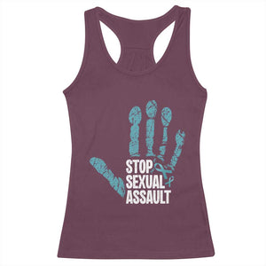 Stop Sexual Assault Racerback Tank Top Teal Ribbon Hand TS14 Maroon Print Your Wear