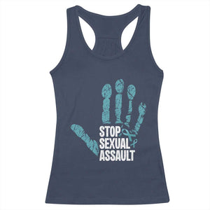 Stop Sexual Assault Racerback Tank Top Teal Ribbon Hand TS14 Navy Print Your Wear