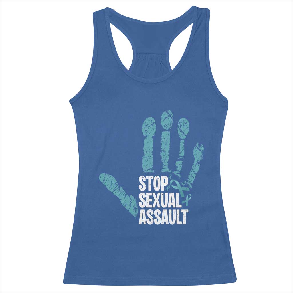 Stop Sexual Assault Racerback Tank Top Teal Ribbon Hand TS14 Royal Blue Print Your Wear