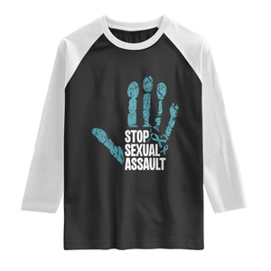 Stop Sexual Assault Raglan Shirt Teal Ribbon Hand TS14 Black White Print Your Wear