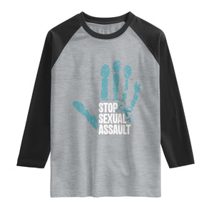 Stop Sexual Assault Raglan Shirt Teal Ribbon Hand TS14 Heather Gray Black Print Your Wear