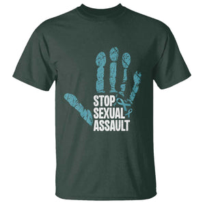 Stop Sexual Assault T Shirt Teal Ribbon Hand TS14 Dark Forest Green Print Your Wear