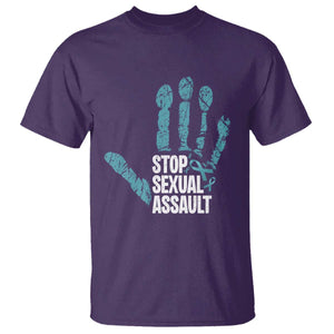 Stop Sexual Assault T Shirt Teal Ribbon Hand TS14 Purple Print Your Wear