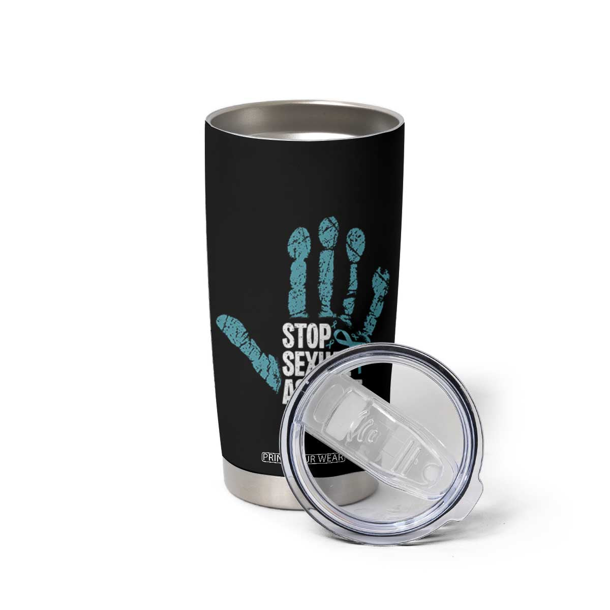 Stop Sexual Assault Tumbler Cup Teal Ribbon Hand TS14 Print Your Wear