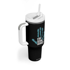 Stop Sexual Assault Tumbler With Handle Teal Ribbon Hand TS14 Print Your Wear