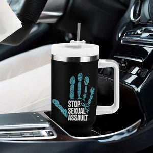 Stop Sexual Assault Tumbler With Handle Teal Ribbon Hand TS14 Print Your Wear