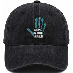Stop Sexual Assault Washed Cotton Baseball Cap Teal Ribbon Hand TS14 Washed Cap Universal Fit Black Print Your Wear
