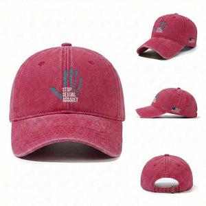 Stop Sexual Assault Washed Cotton Baseball Cap Teal Ribbon Hand TS14 Washed Cap Universal Fit Red Print Your Wear