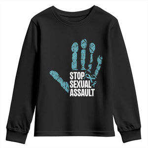 Stop Sexual Assault Youth Sweatshirt Teal Ribbon Hand TS14 Black Print Your Wear