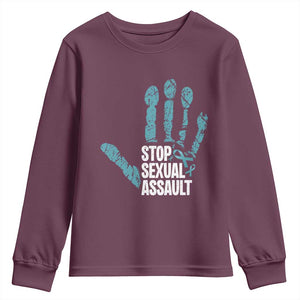 Stop Sexual Assault Youth Sweatshirt Teal Ribbon Hand TS14 Maroon Print Your Wear