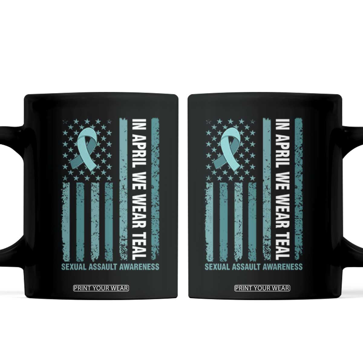 Sexual Assault Awareness American Flag Coffee Mug In April We Wear Teal Ribbon TS14 Black Print Your Wear