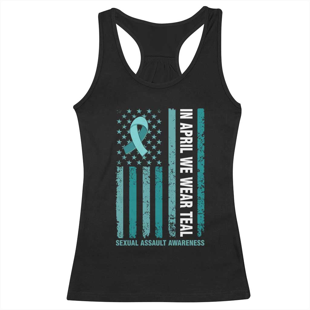 Sexual Assault Awareness American Flag Racerback Tank Top In April We Wear Teal Ribbon TS14 Black Print Your Wear
