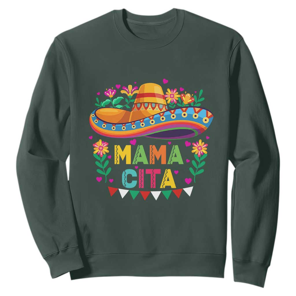Mama Cita Sweatshirt Cinco De Mayo Mexican Mom Flower Sombrero TS14 Dark Forest Green Print Your Wear