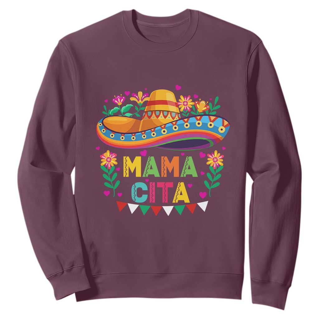 Mama Cita Sweatshirt Cinco De Mayo Mexican Mom Flower Sombrero TS14 Maroon Print Your Wear