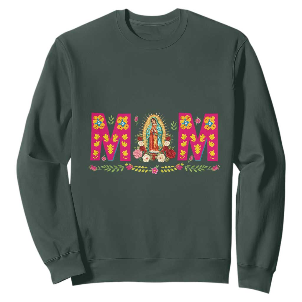 Virgen de Guadalupe Sweatshirt Mexican Heritage Mom Mother’s Day Gift TS14 Dark Forest Green Print Your Wear