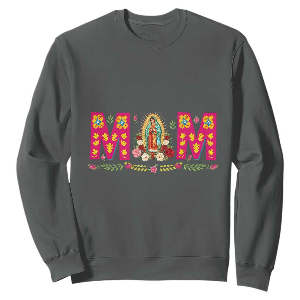 Virgen de Guadalupe Sweatshirt Mexican Heritage Mom Mother’s Day Gift TS14 Dark Heather Print Your Wear