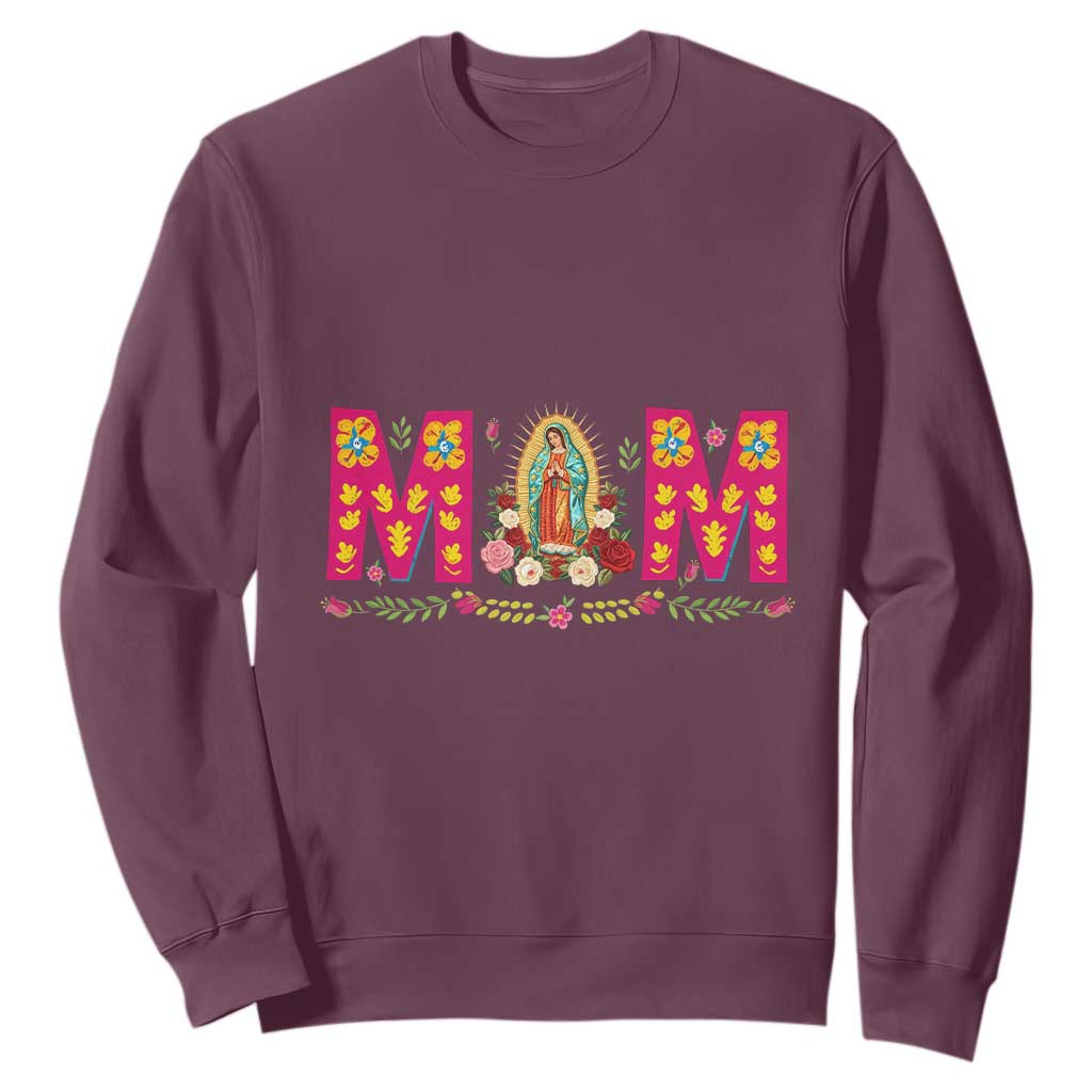 Virgen de Guadalupe Sweatshirt Mexican Heritage Mom Mother’s Day Gift TS14 Maroon Print Your Wear