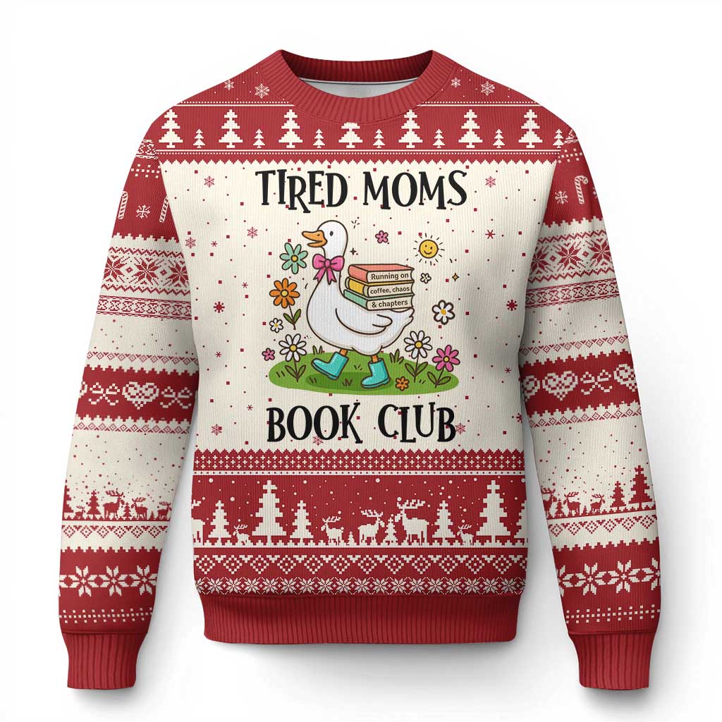 Tired Moms Book Club Ugly Christmas Sweater Silly Goose Mama Bookish Reader Gift TS14 Beige Red Print Your Wear