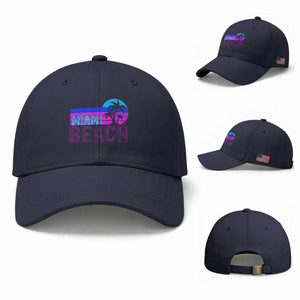 Vintage Miami Beach Baseball Cap Florida Proud Floridian Retro Palms Trees TS14 Baseball Cap Universal Fit Navy Print Your Wear