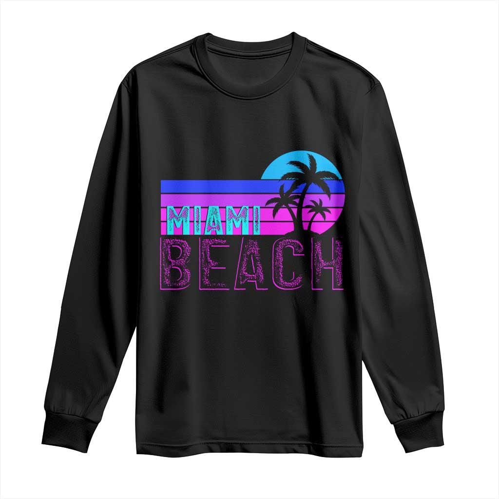 Vintage Miami Beach Long Sleeve Shirt Florida Proud Floridian Retro Palms Trees TS14 Black Print Your Wear