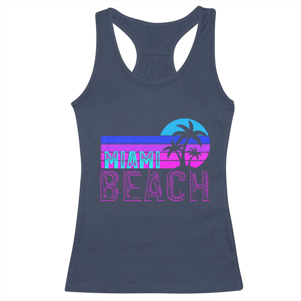 Vintage Miami Beach Racerback Tank Top Florida Proud Floridian Retro Palms Trees TS14 Navy Print Your Wear
