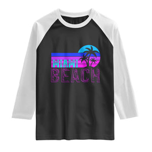 Vintage Miami Beach Raglan Shirt Florida Proud Floridian Retro Palms Trees TS14 Black White Print Your Wear