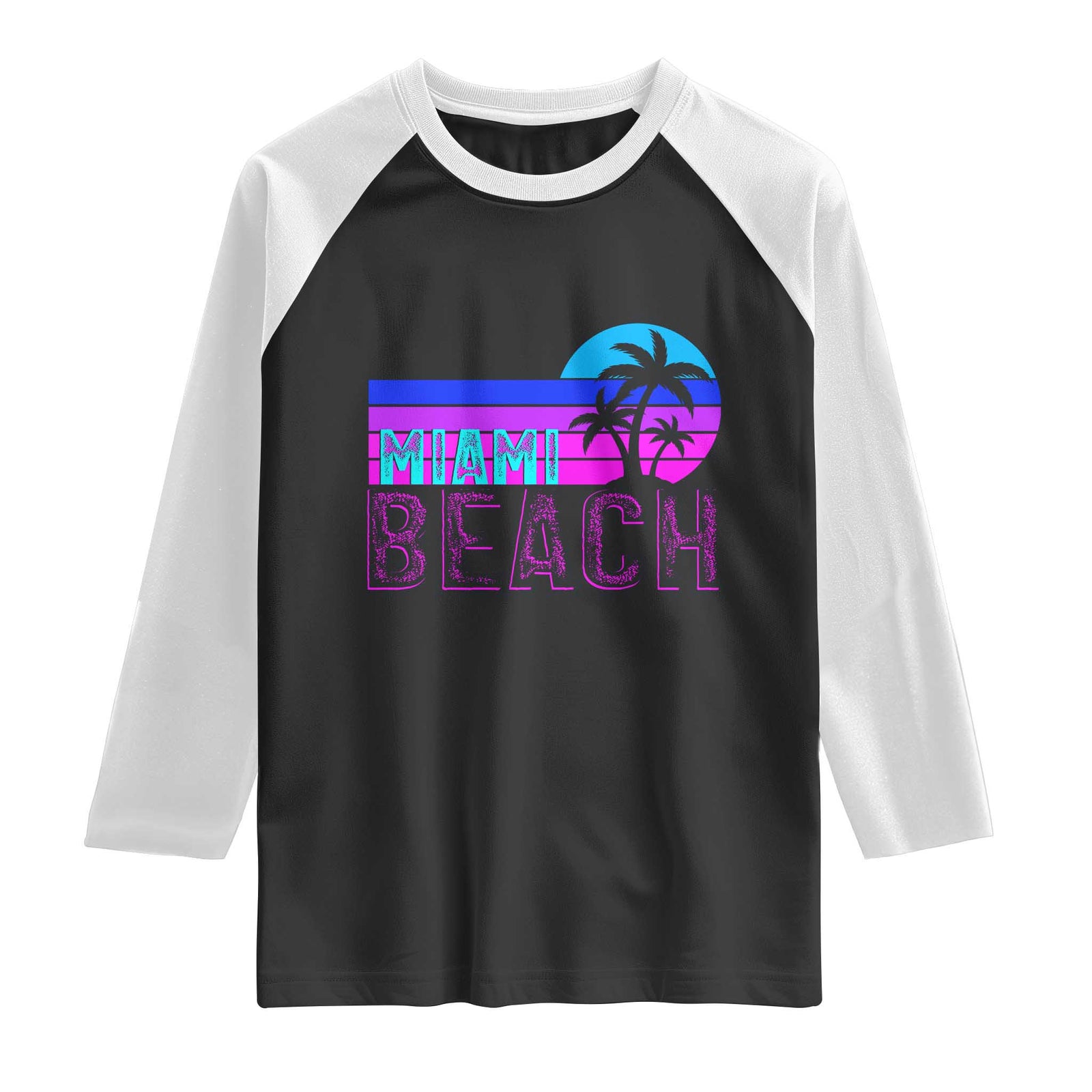 Vintage Miami Beach Raglan Shirt Florida Proud Floridian Retro Palms Trees TS14 Black White Print Your Wear