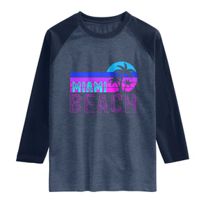 Vintage Miami Beach Raglan Shirt Florida Proud Floridian Retro Palms Trees TS14 Heather Denim Navy Print Your Wear