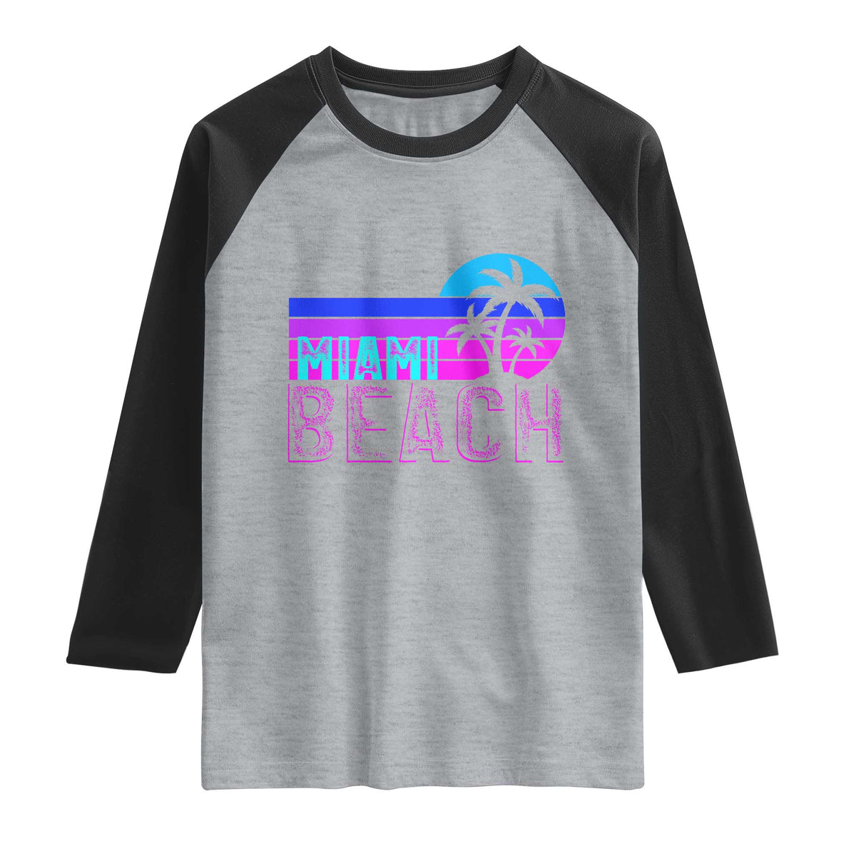Vintage Miami Beach Raglan Shirt Florida Proud Floridian Retro Palms Trees TS14 Heather Gray Black Print Your Wear