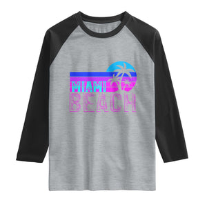 Vintage Miami Beach Raglan Shirt Florida Proud Floridian Retro Palms Trees TS14 Heather Gray Black Print Your Wear
