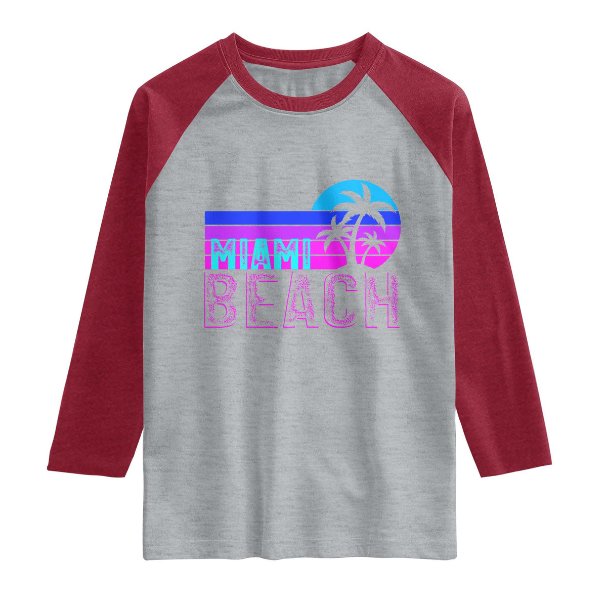 Vintage Miami Beach Raglan Shirt Florida Proud Floridian Retro Palms Trees TS14 Heather Gray Heather Red Print Your Wear
