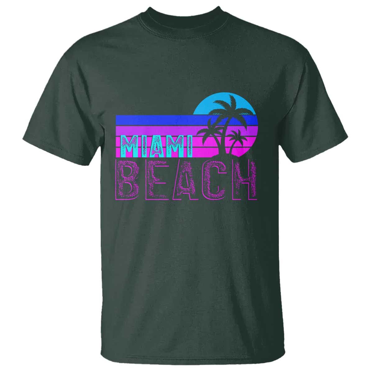 Vintage Miami Beach T Shirt Florida Proud Floridian Retro Palms Trees TS14 Dark Forest Green Print Your Wear