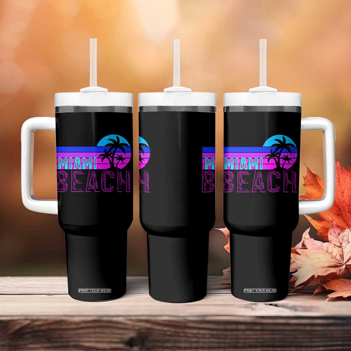 Vintage Miami Beach Tumbler With Handle Florida Proud Floridian Retro Palms Trees TS14 Print Your Wear